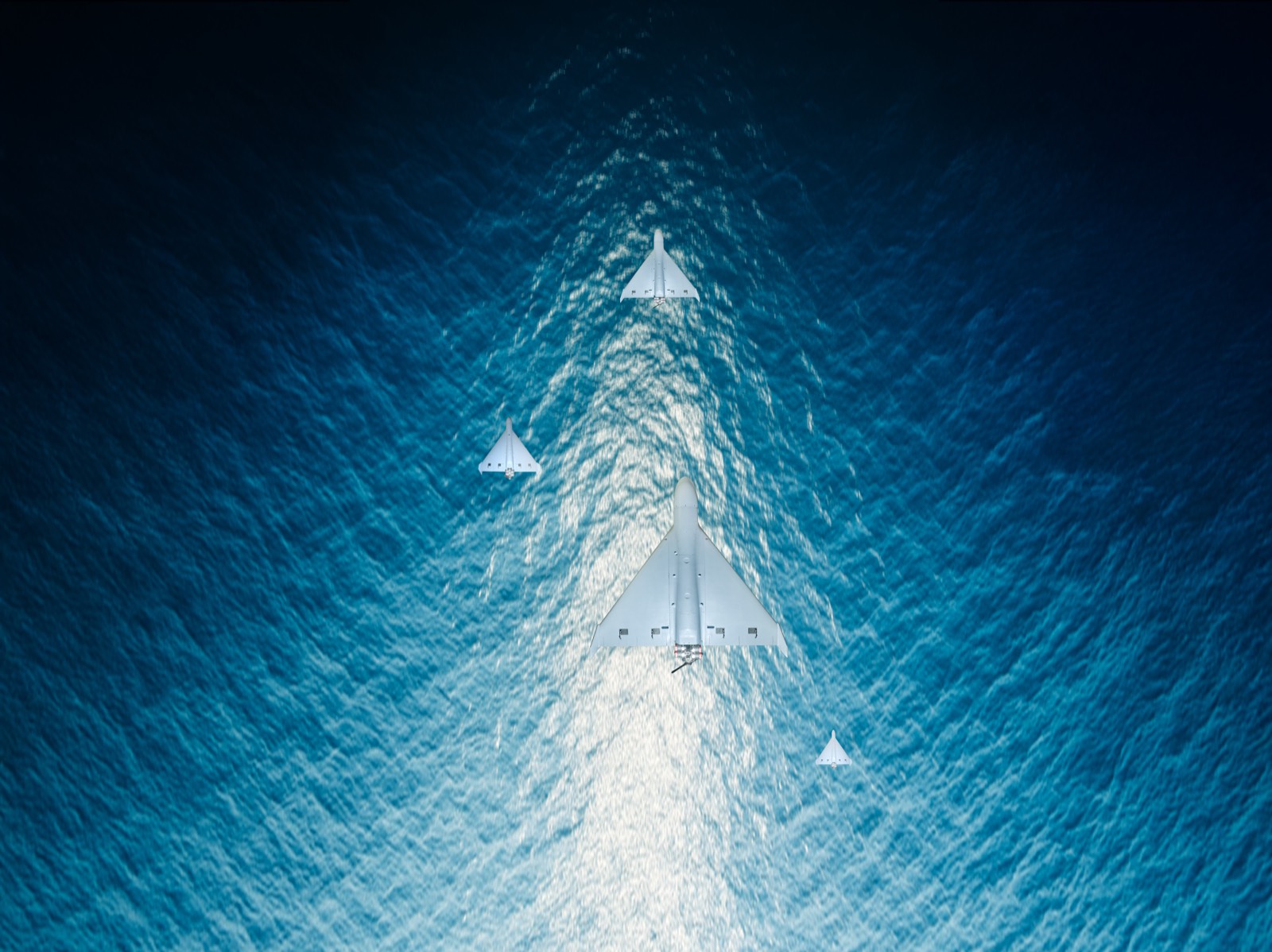Formation of aircraft over open sea